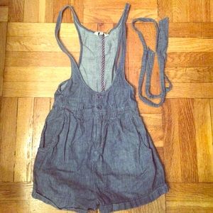 Denim Overall Romper with Belt