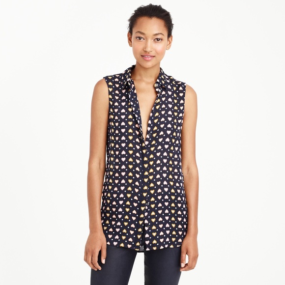 J. Crew Tops - Jcrew Silk Sleeveless Blouse in Heart Dot