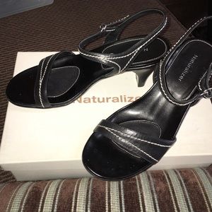 Naturalizer Black Heeled Leather Sandals 7