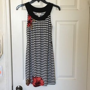 Black/white striped dress with red flowers