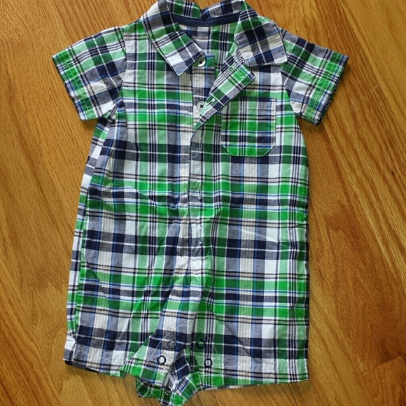 Infant boy 0 - 3 month plaid romper