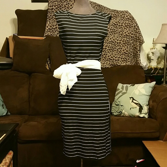 Black and white striped dress