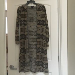 Multicolor Tribal print long hooded cardigan