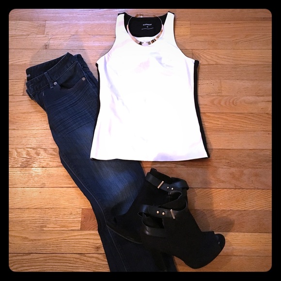 White and black leather top