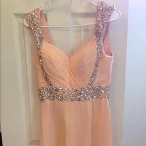 Peach dress with jewels and lace up back