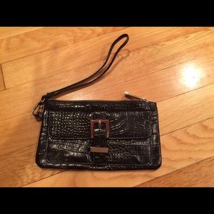 Black leather wristlet