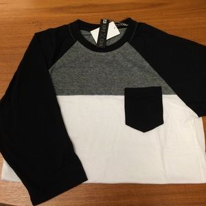 3/4 sleeve crew neck black and white shirt