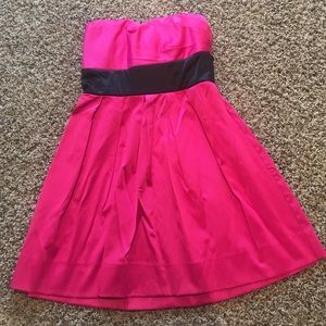 Strapless bright pink and black dress