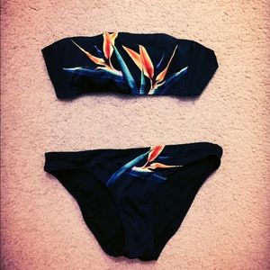 Floral Print Black Bandeau Bikini