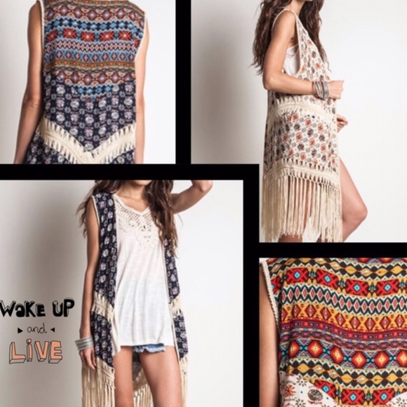 T.La Other - 🌺HP 1/29🌺MULTI PRINT BOHO DUSTER WITH FRINGE