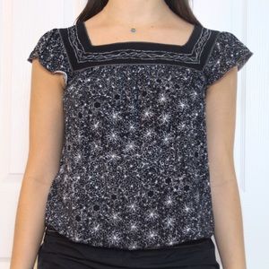 Black and White Floral Blouse