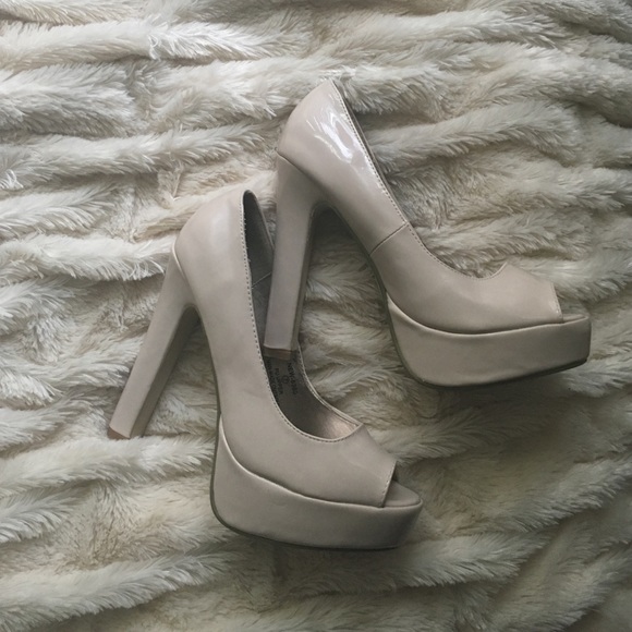 Nude peep toe heels