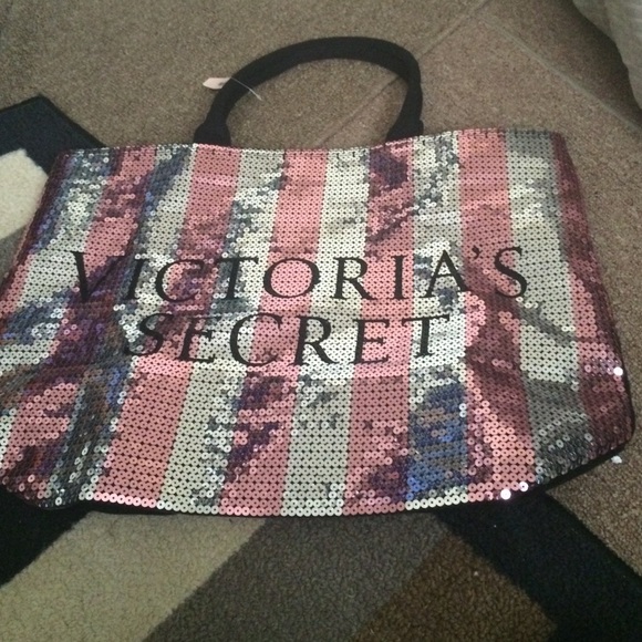 Toria secret silver and pink sequin totebag