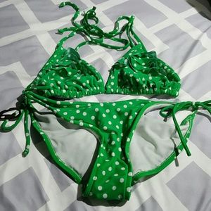 Green and white polkadot bikini