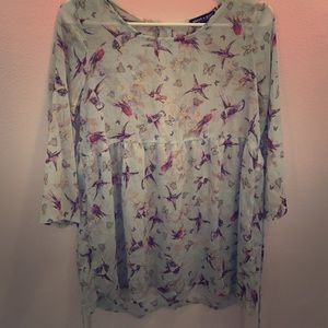 Sheer blouse w/ print