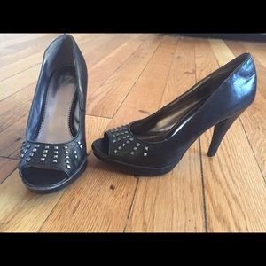 Black studded peep toe heels