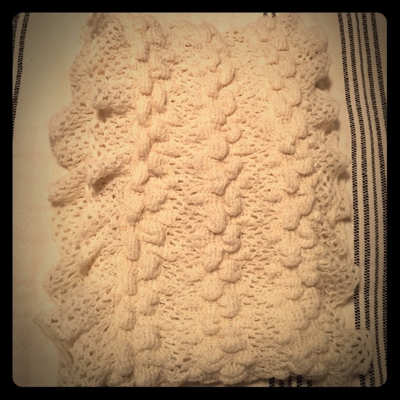 Cream knit infinity scarf with gold accents