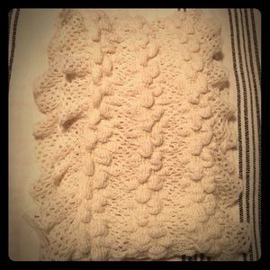 Cream knit infinity scarf with gold accents