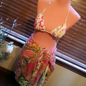 roxy watercolor white triangle top tie back