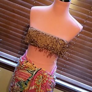 darling fringe tube swim top tie back