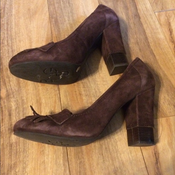 BCBG Brown Suede Loafer-Style Stacked Heels - Picture 2 of 4