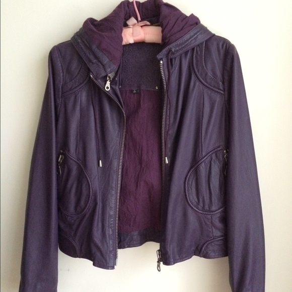 'FOR JOSEPH' Plum Leather JKT w/ Detachable Hood