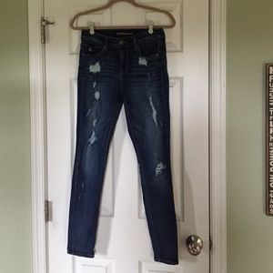 Express distressed denim skinny jeans