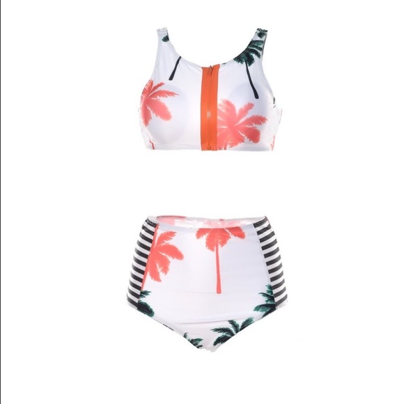 🆕🚩 NWT Womens Coconut Tree Swimsuit High Waisted - Picture 2 of 4