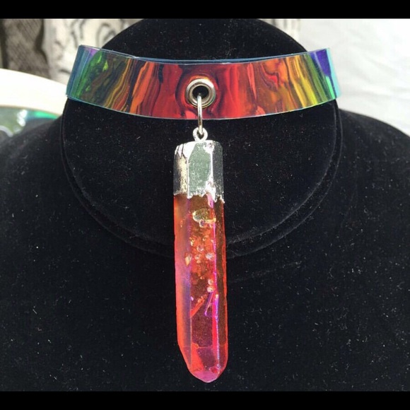 Iridescent Choker with Orange Aura Quartz