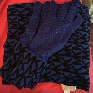 Michael Kors MK logo scarf & glove set blue