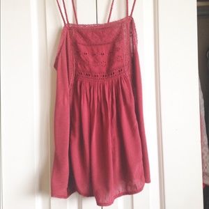 American Eagle Flowy Crochet Cami In Red