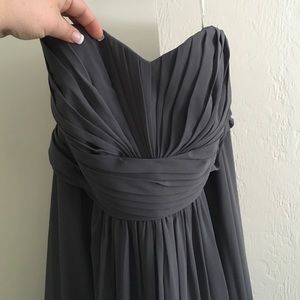 David's Bridal floor-length grey gown