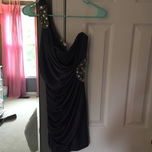 Macy/blue dress with sequence on side and shoulder
