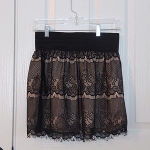 Black and Cream Lace Mini Skirt