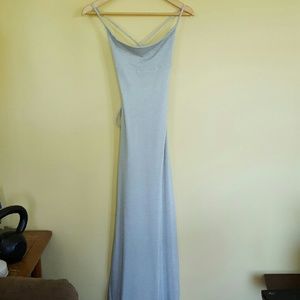 Retro Silver Criss-Cross Back Maxi Formal Dress