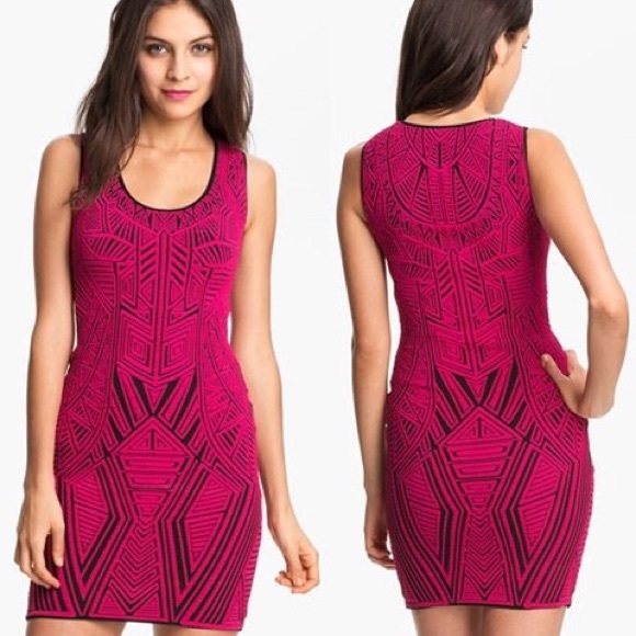 RVN Aztec jacquard body con tank dress