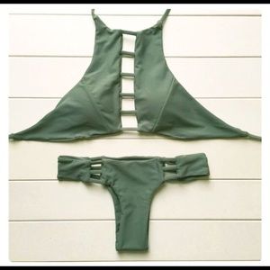 Green high neck caged swimsuit