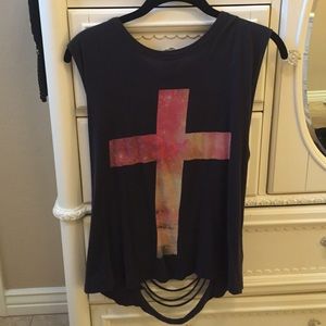 Forever 21 Galaxy cross cut out shirt