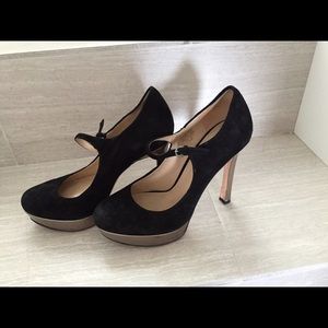 Joan David black suede Mary Janes 5.5