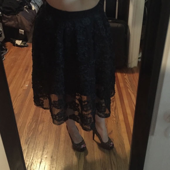 Black floral embroidered full skirt
