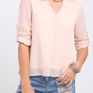 Apricot Ajustable Cuff High Low Blouse