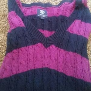 American Eagle striped navy and purple sweater