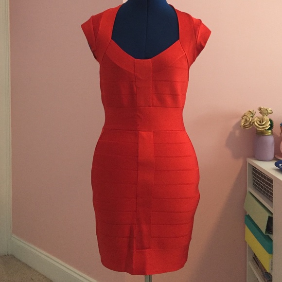Red French Connection bandage dress