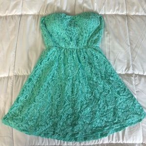 Strapless Mint Green Crochet Mini Dress