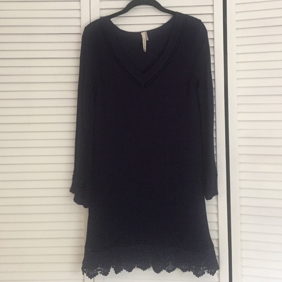 Navy dress w/ crochet details.