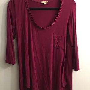 Bordeaux Anthropologie top with pocket, wine, L