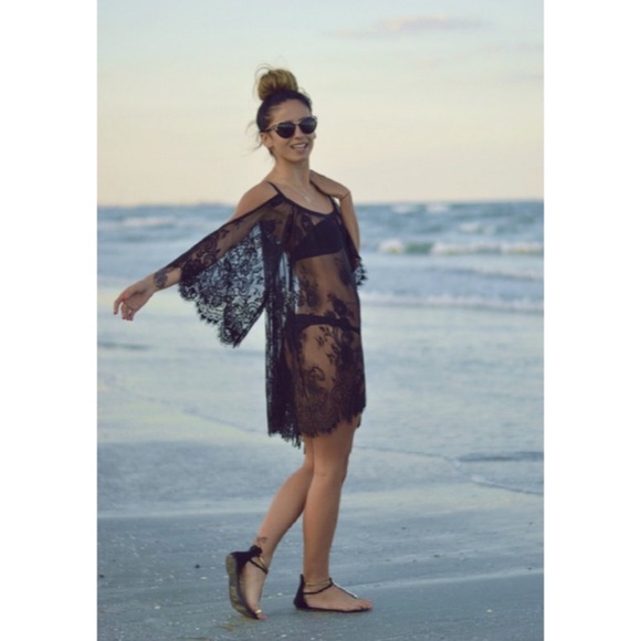 Weekend Clearance!! Black Lace Coverup - Picture 2 of 3