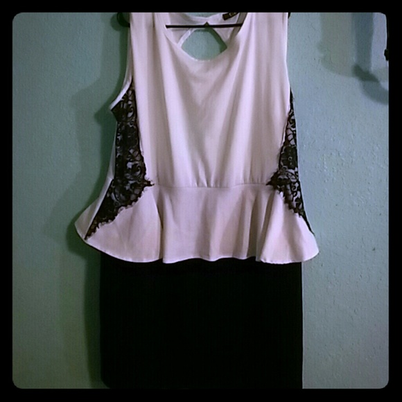 Black and White Peplum Plus Size Dress