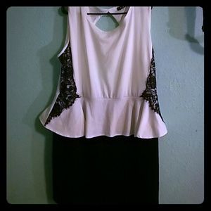 Black and White Peplum Plus Size Dress