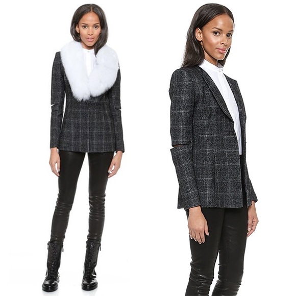 Plaid Jacket with Detachable Fur Collar
